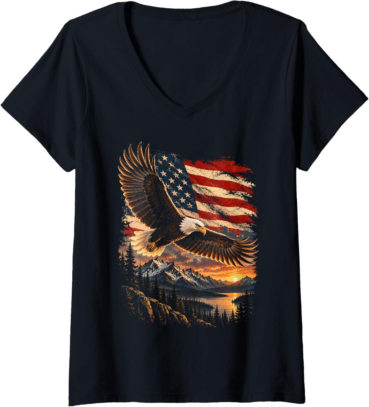 Women's Eagle Mountain Sunset V-Neck T-Shirt - Black