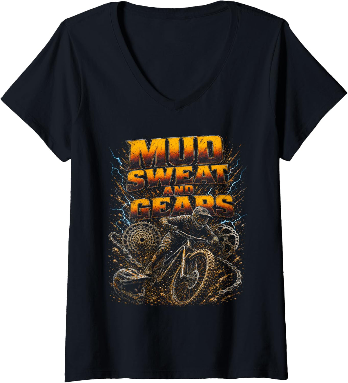 Women's Mud Sweat and Gears Mountain Bike V-Neck T-Shirt - Black
