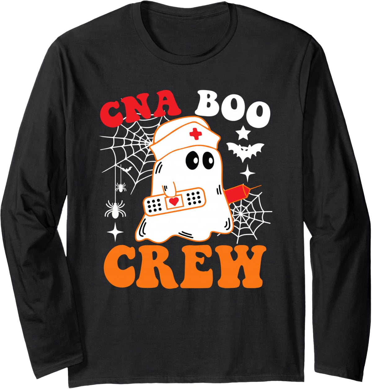 CNA Boo Crew Funny Nurse Ghost Halloween Costume Long Sleeve T-Shirt - Adult Unisex Black