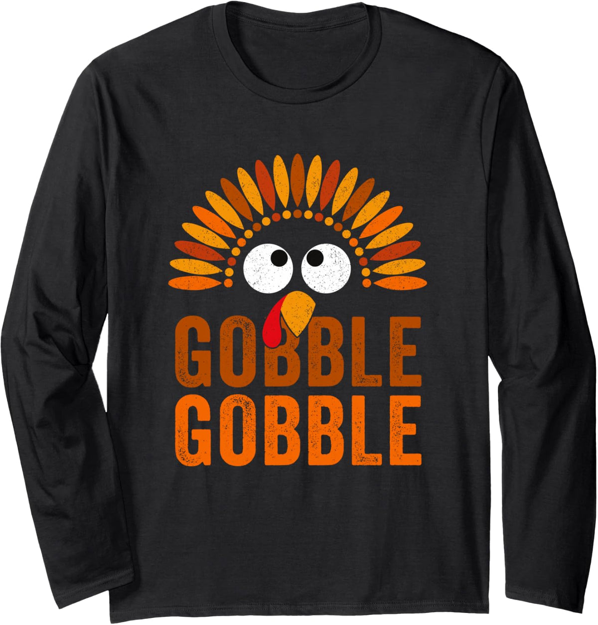 Autumn Saying Funny Turkey Trot Thanksgiving Gobble Gobble Long Sleeve T-Shirt - Adult Unisex Black