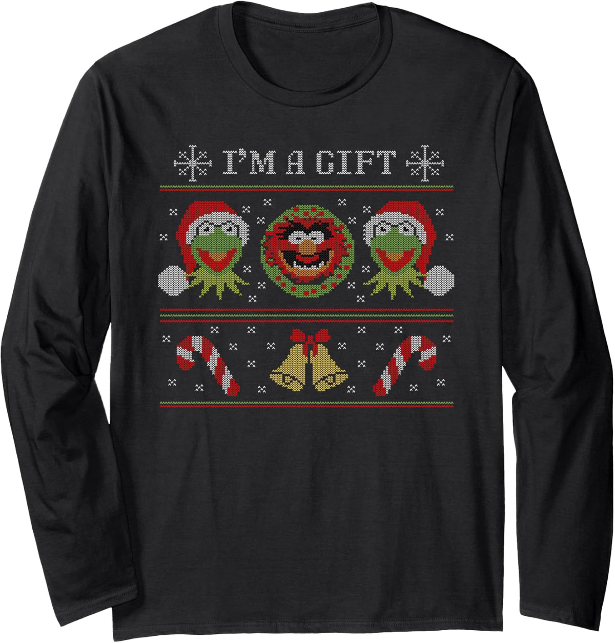 Disney The Muppets Christmas I'm A Gift Ugly Sweater Long Sleeve T-Shirt - Adult Unisex Black
