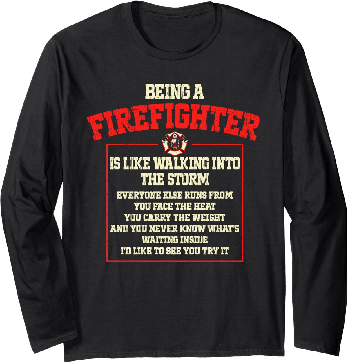 Firefighter Fireman Long Sleeve T-Shirt - Adult Unisex Black