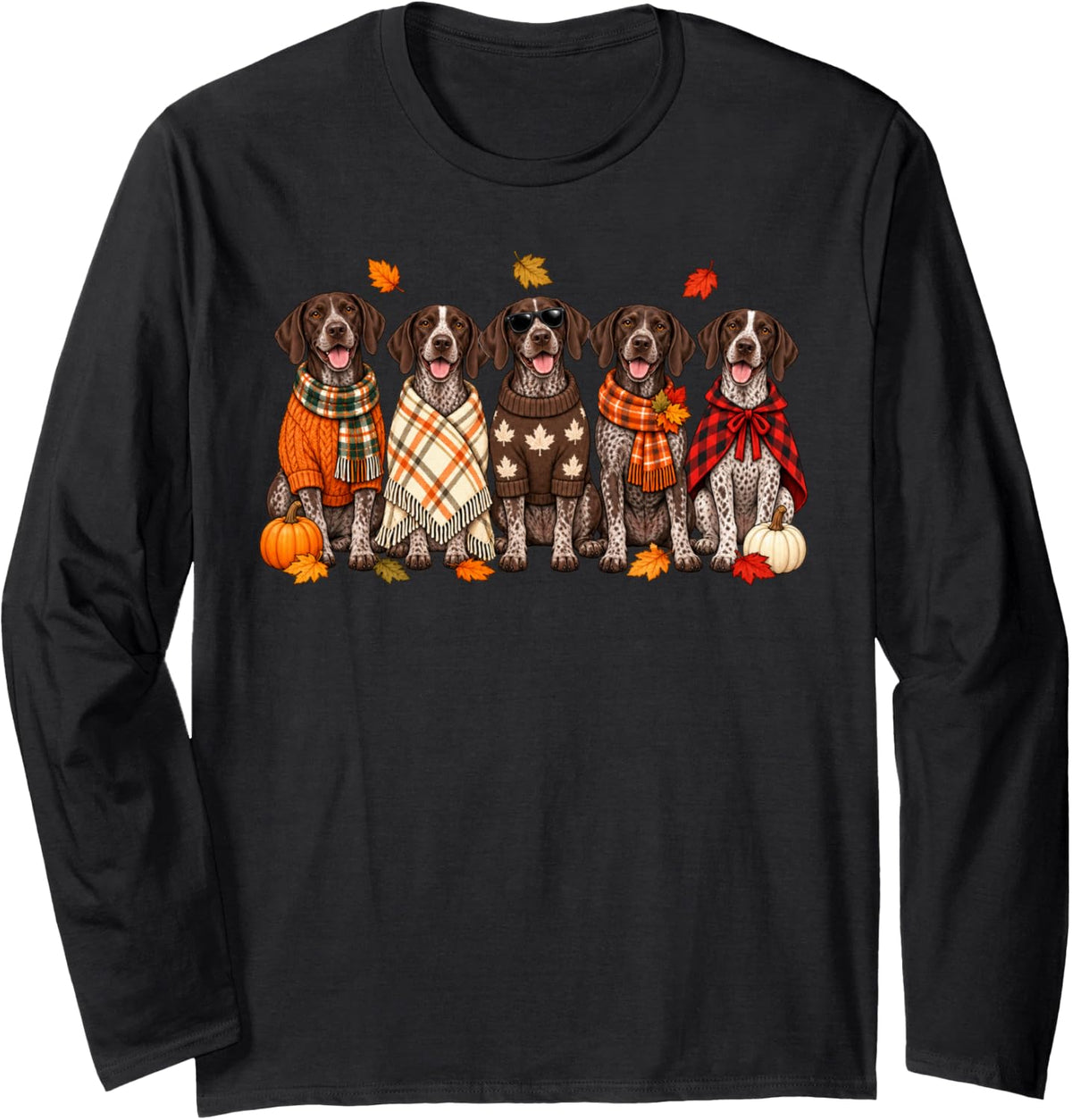German Shorthaired Pointer Fall Autumn Dog Mom Cozy Pumpkin Long Sleeve T-Shirt - Adult Unisex Black