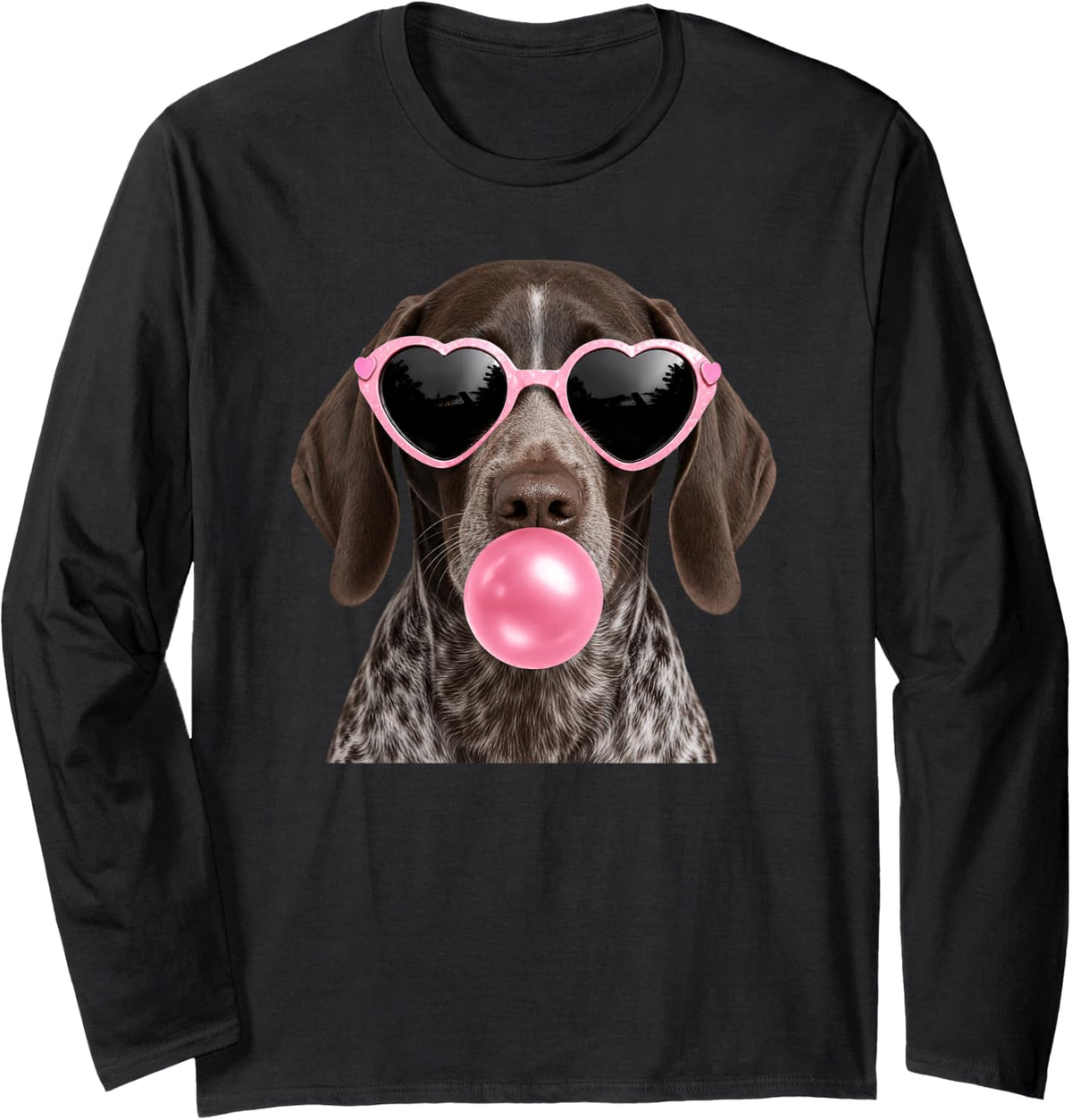 German Shorthaired Pointer Dog Bubble Gum Pink Sunglasses Long Sleeve T-Shirt - Adult Unisex Black