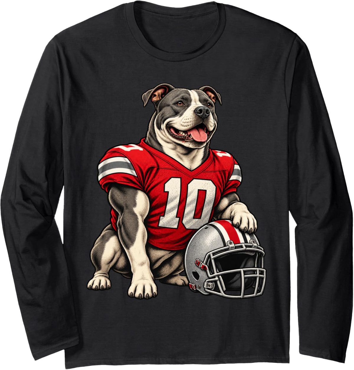 American Pit Bull Terrier Dog Sport USA Football Long Sleeve T-Shirt - Adult Unisex Black