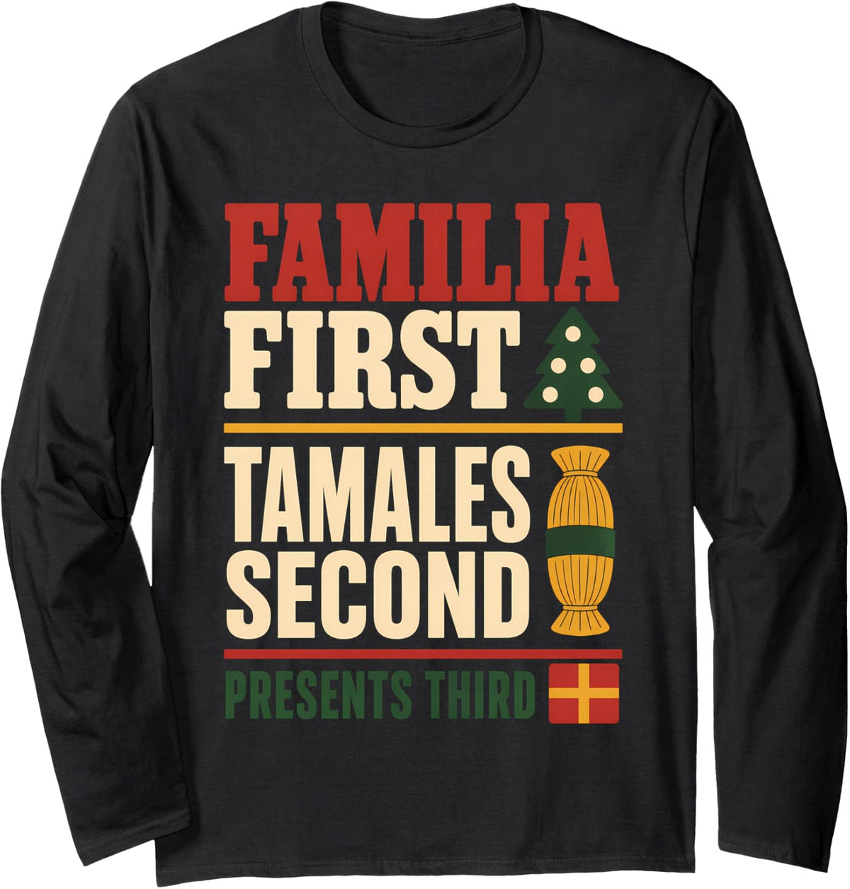 Navidad Family Christmas Spanish Christmas Crew Gift Long Sleeve T-Shirt - Adult Unisex Black