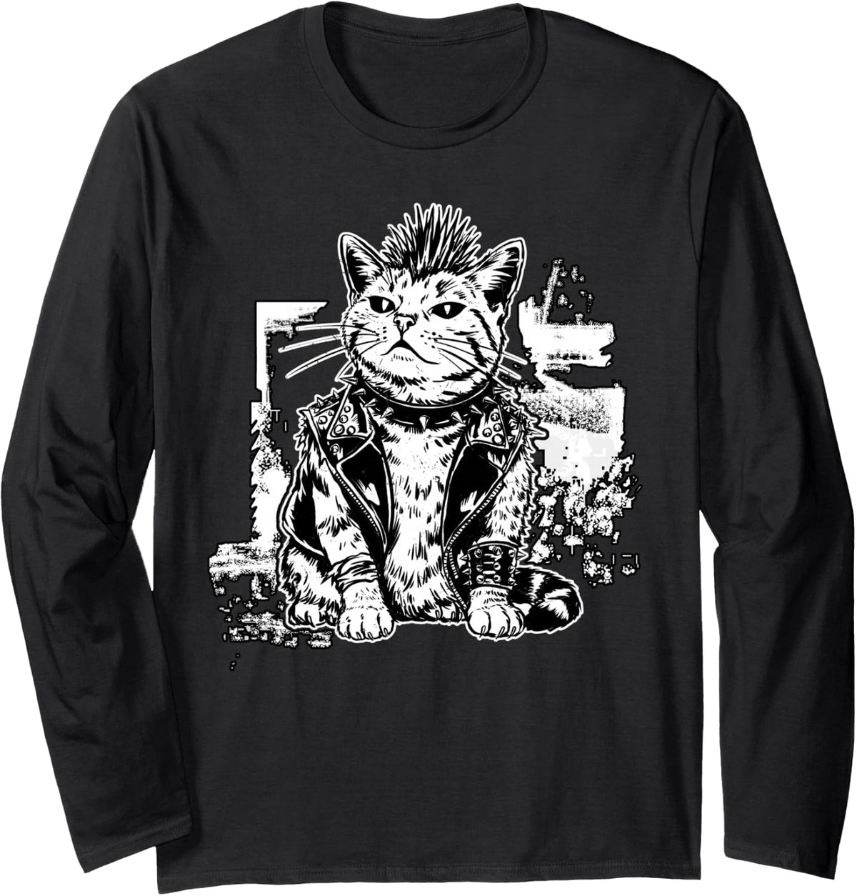 Punk Rock Cat Grunge Y2k Emo Goth Kitten Gothic Music Rocker Long Sleeve T-Shirt - Adult Unisex Black
