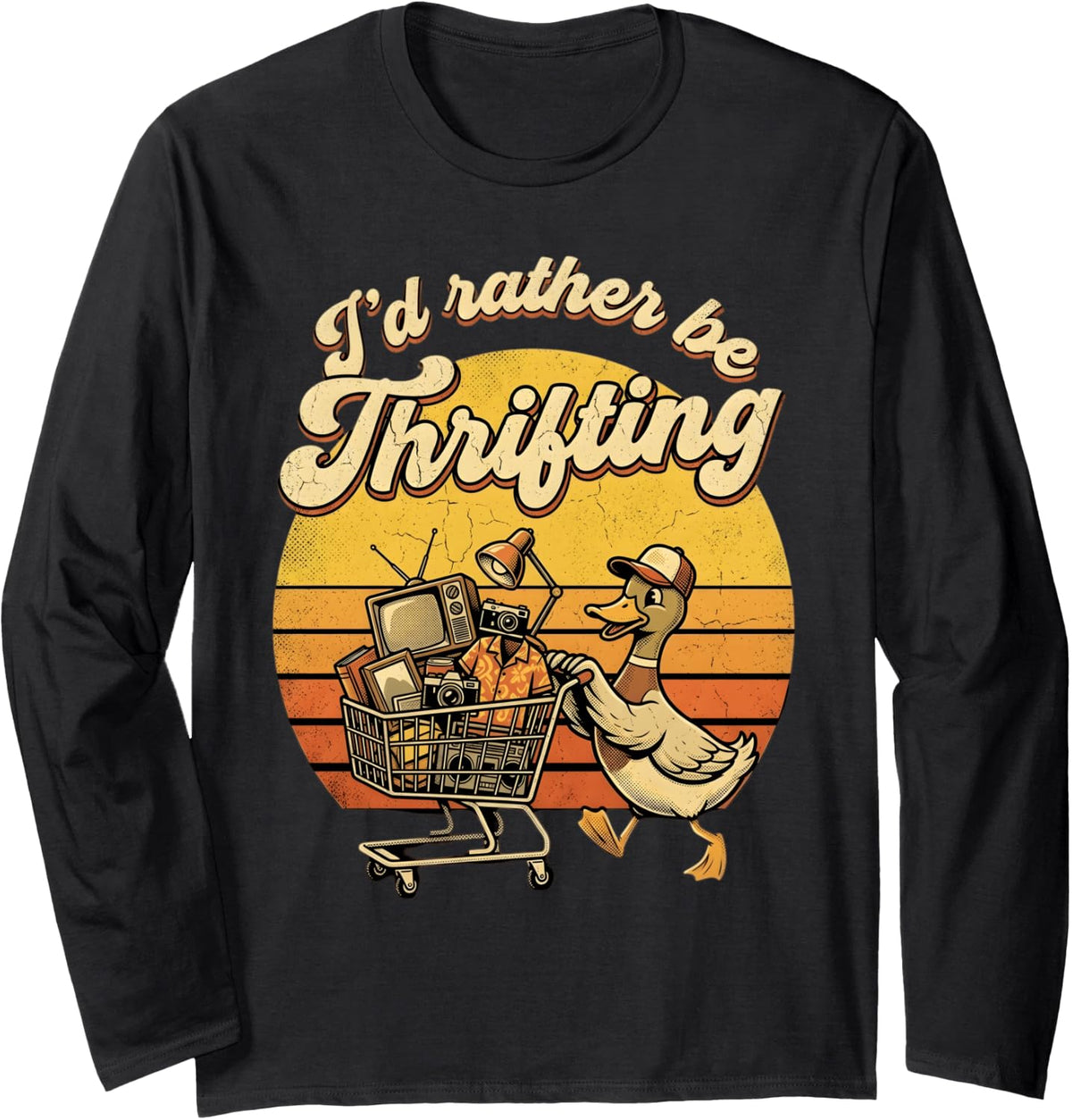 Thrift Store Duck Sunset Thrifting Thrifter Long Sleeve T-Shirt - Adult Unisex Black
