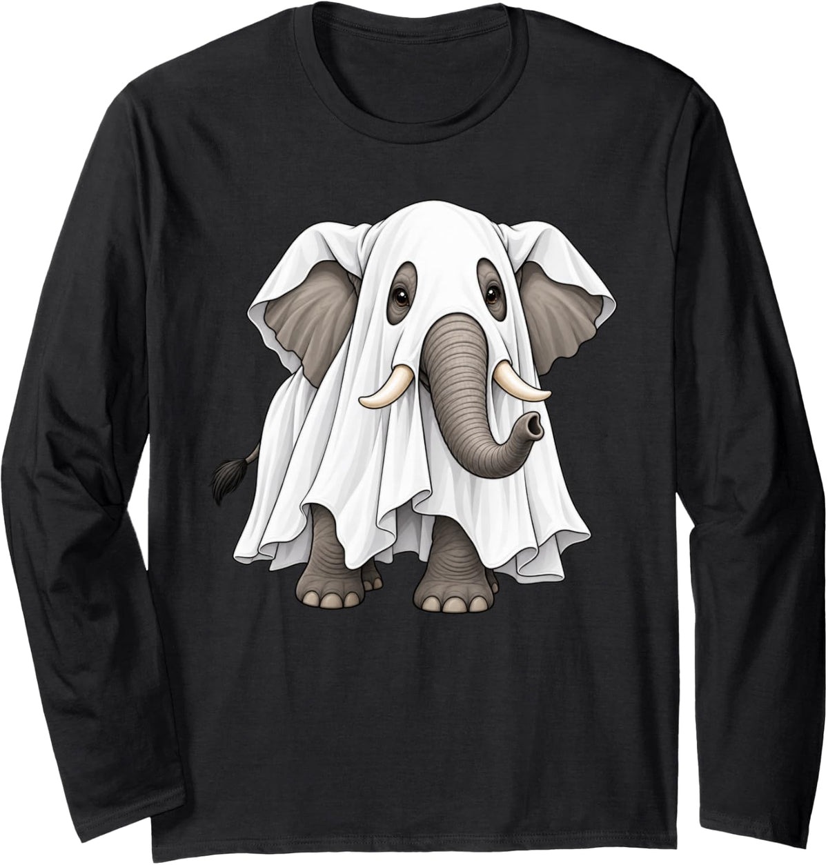 Elephant Ghost Halloween Long Sleeve T-Shirt - Adult Unisex Black