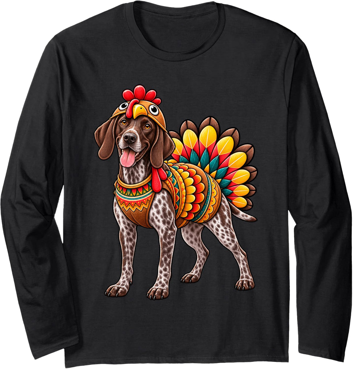 Funny German Shorthaired Pointer Turkey Costume Thanksgiving Long Sleeve T-Shirt - Adult Unisex Black