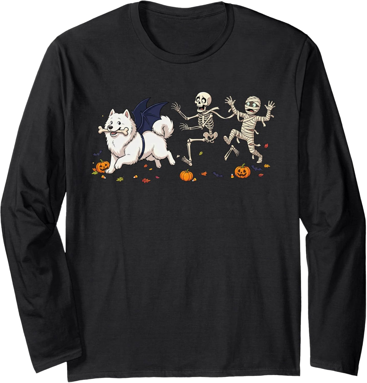 Funny Samoyed Skeleton Mummy Halloween Kids Mens Womens Long Sleeve T-Shirt - Adult Unisex Black