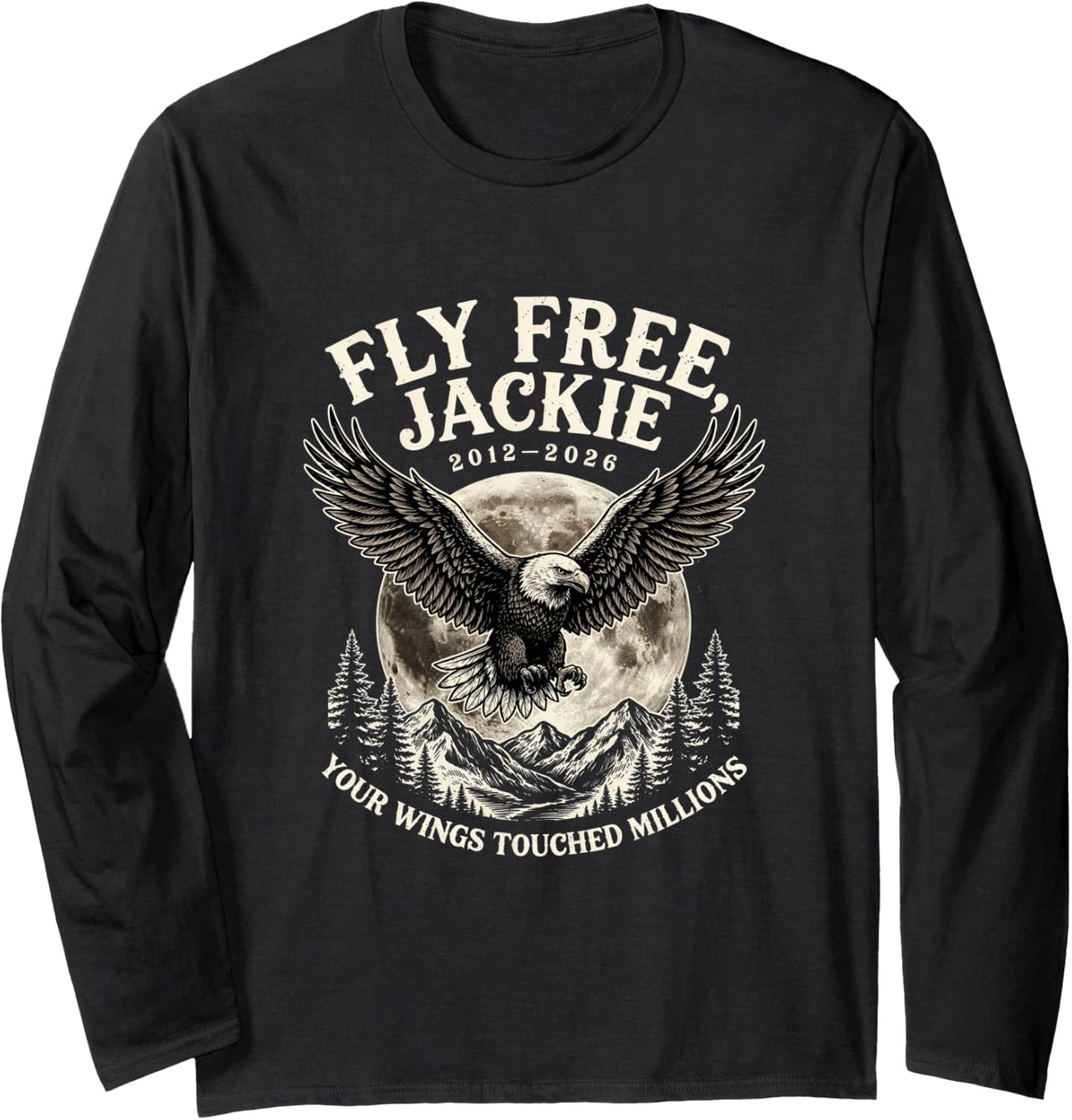 Fly Free Jackie Memorial Retro Bird Lovers Long Sleeve T-Shirt - Adult Unisex Black