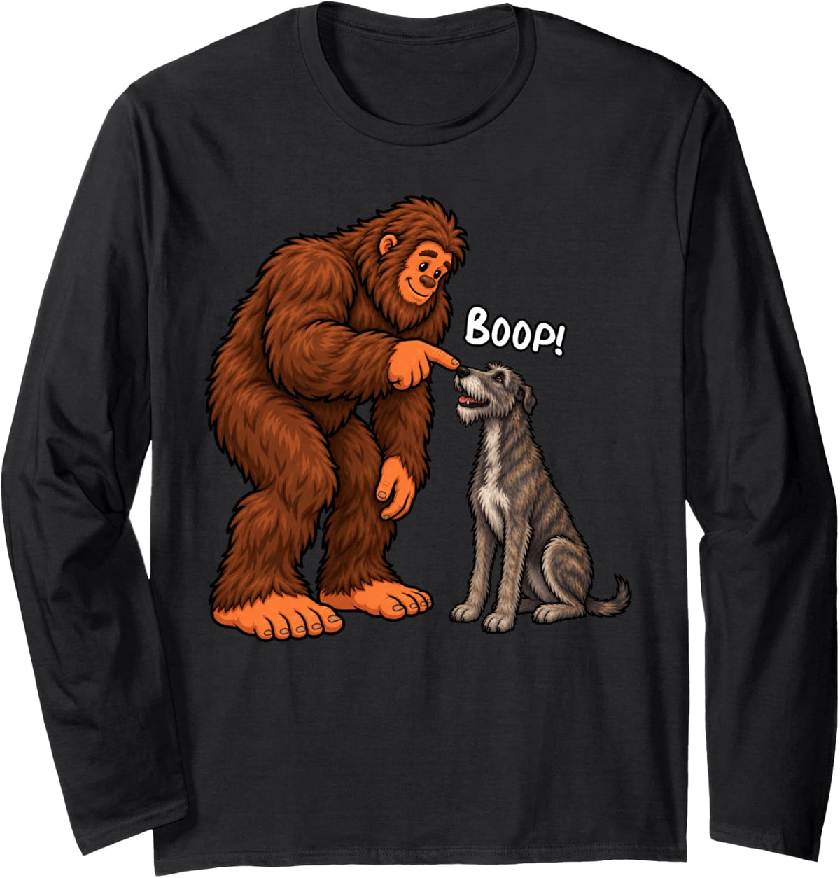 Bigfoot Boop Irish Wolfhound Funny Dog Lover Long Sleeve T-Shirt - Adult Unisex Black