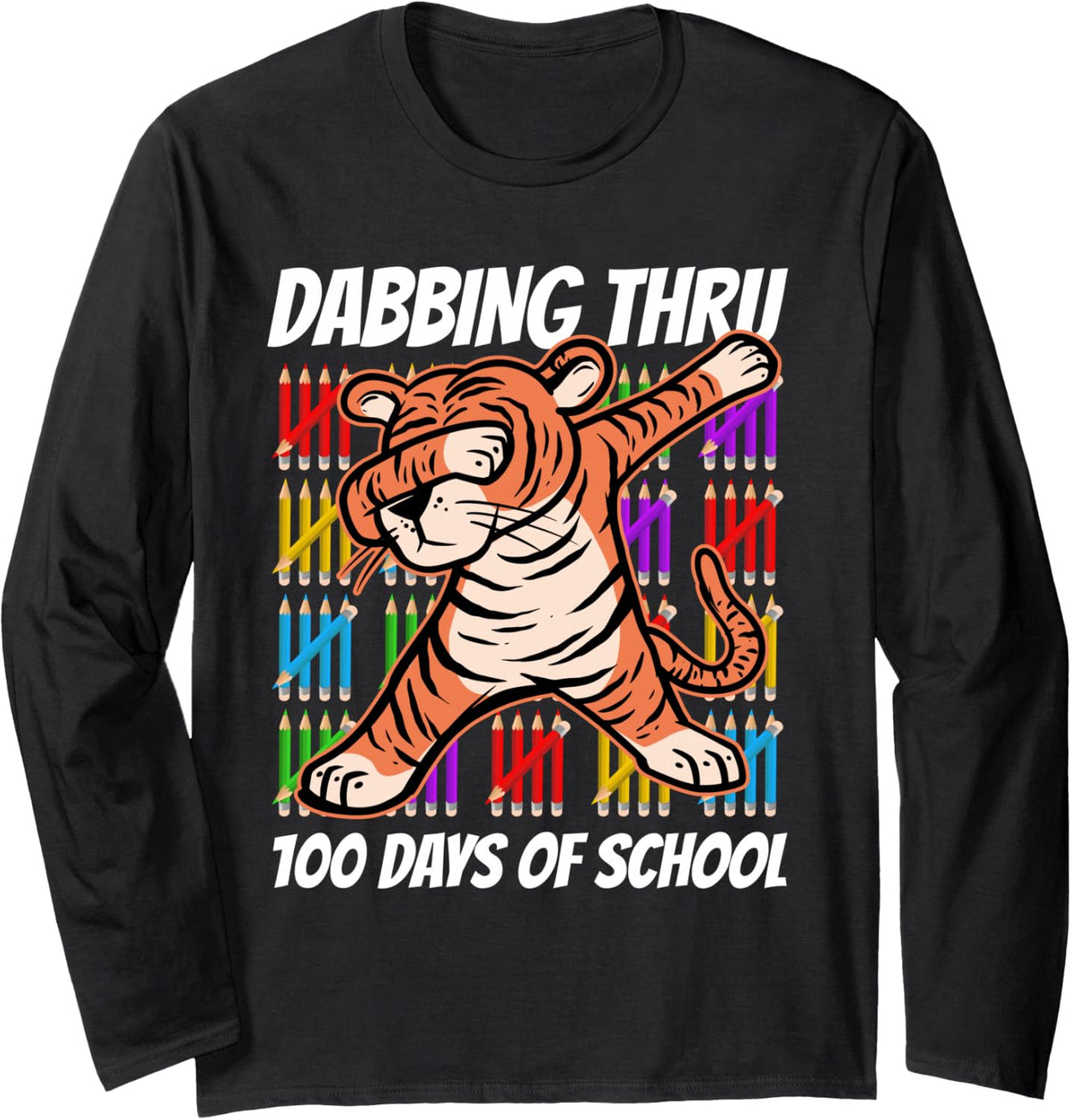 100 Days of School Design - Tiger Long Sleeve T-Shirt - Adult Unisex Black