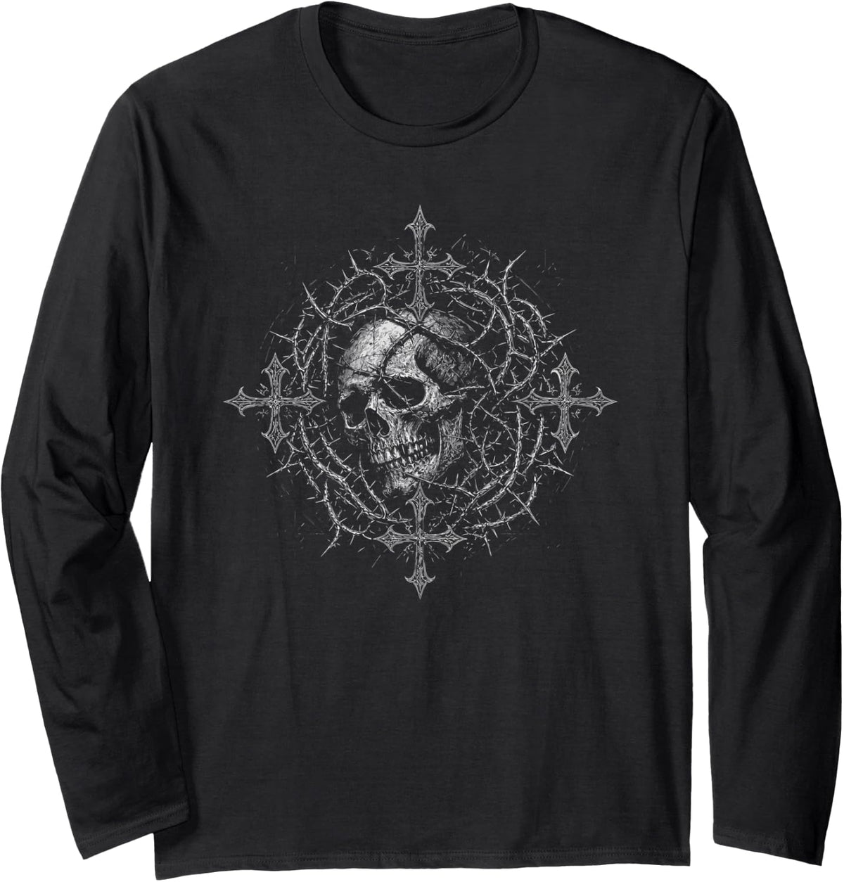Y2K Grunge Goth Alt Skull Sigilism Vintage Graphic Long Sleeve T-Shirt - Adult Unisex Black