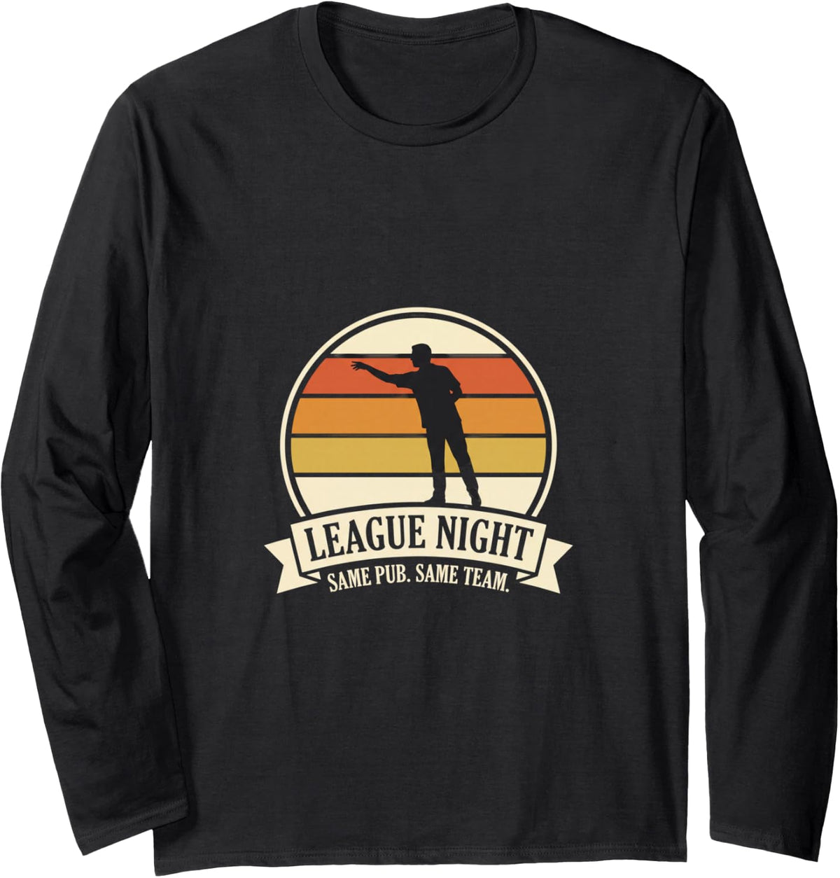 Darts League Night Retro Sunset Pub Player Long Sleeve T-Shirt - Adult Unisex Black