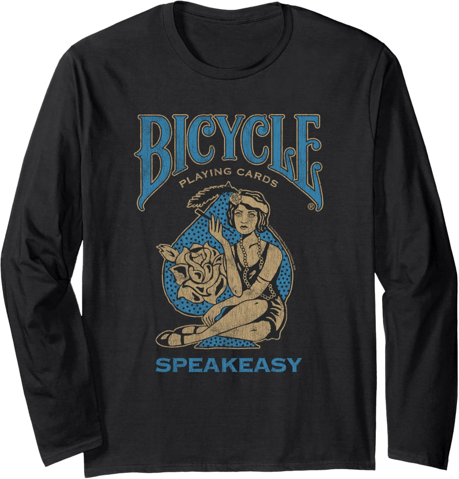 Vintage Speakeasy 1920's Pinup Girl Retro Card Game Long Sleeve T-Shirt - Adult Unisex Black