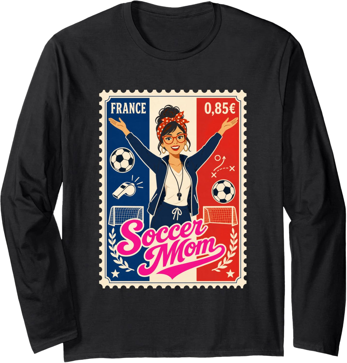 French Soccer Mom Football Fan Support France Long Sleeve T-Shirt - Adult Unisex Black