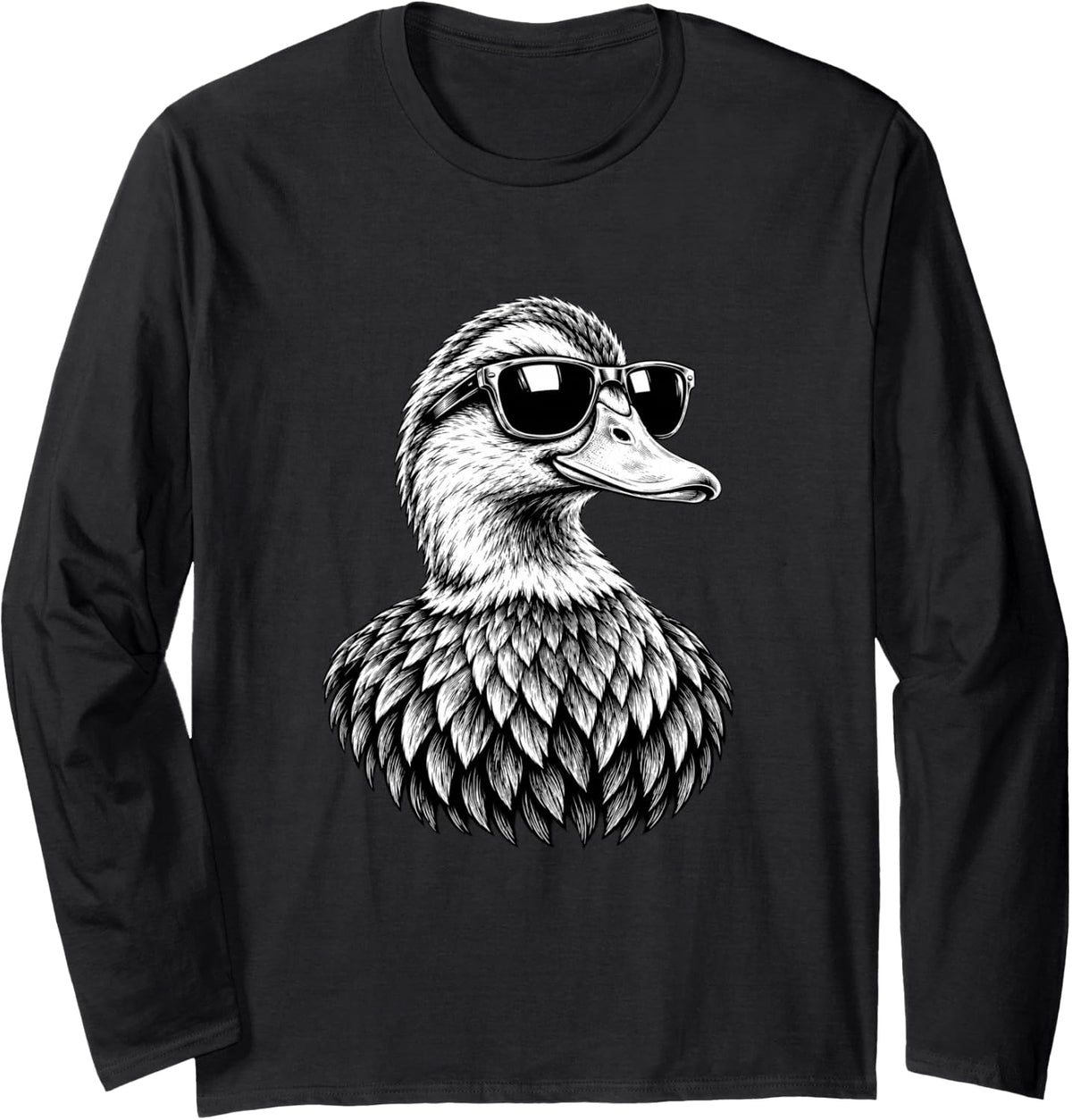 Cool Duck with Sunglasses Funny Bird Lover Long Sleeve T-Shirt - Adult Unisex Black