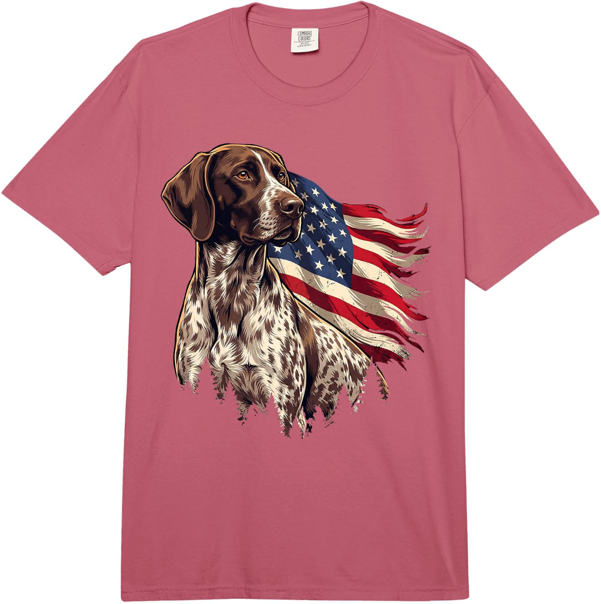 German Shorthaired Pointer American Flag GSP 4th of July Comfort Colors Adult Heavyweight T-Shirt - Adult Unisex Raspberry