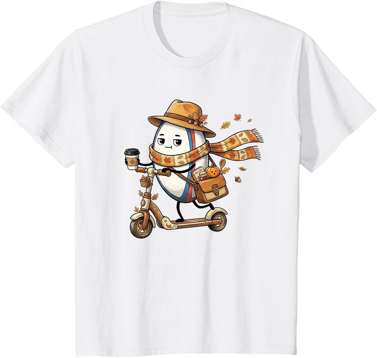 Funny Autumn Scooter Rugby Thanksgiving Womens Mens Kids T-Shirt - White
