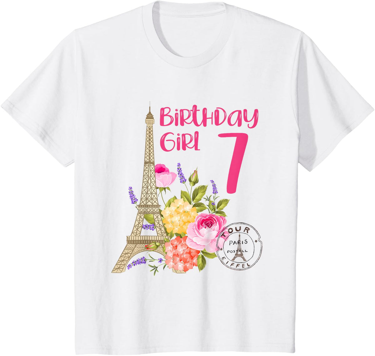 Birthday girl Paris Themed party France Eiffel Tower 7 years T-Shirt - White