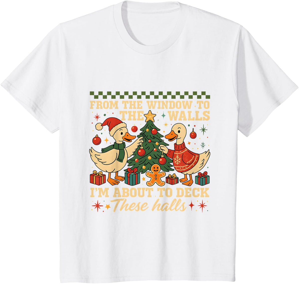 Funny Duck Christmas Deck The Halls Holiday T-Shirt - White