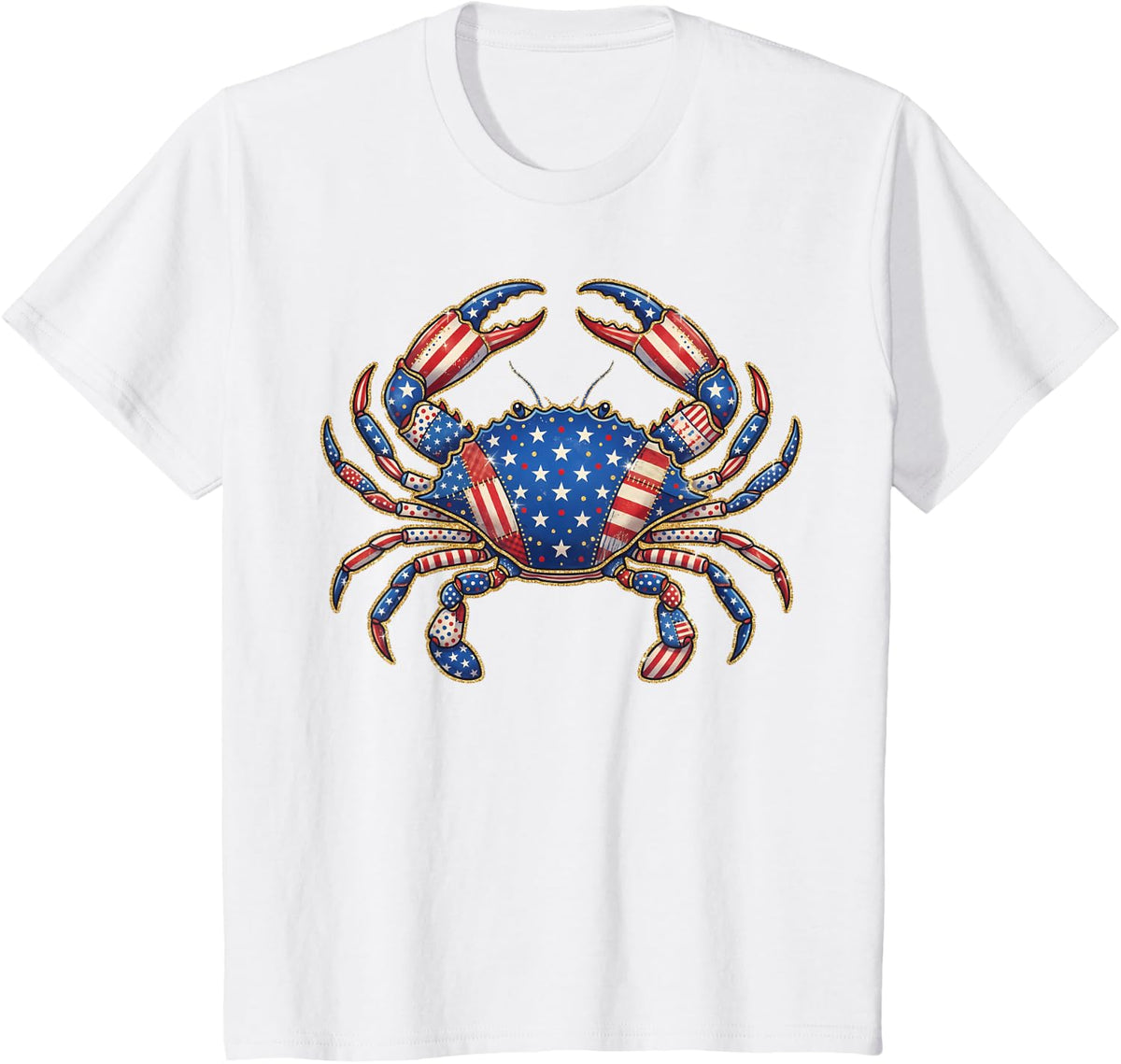 Patriotic Crab American Flag Coastal Summer Graphic T-Shirt - White