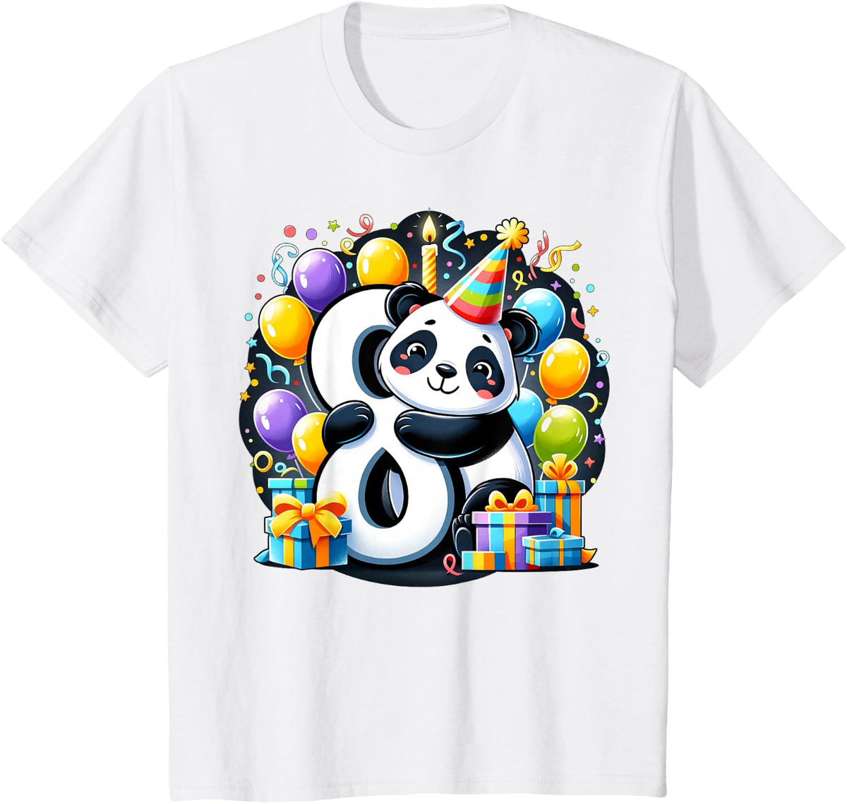 Panda 8th birthday boy girl 8 years old eighth eight Panda T-Shirt - White
