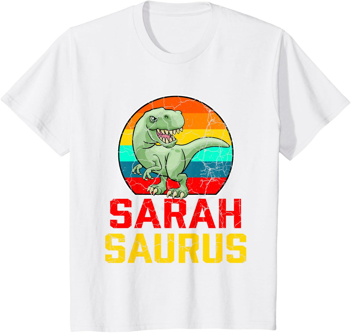 Sarah Saurus Family Reunion Last Name Team Funny Custom T-Shirt - White