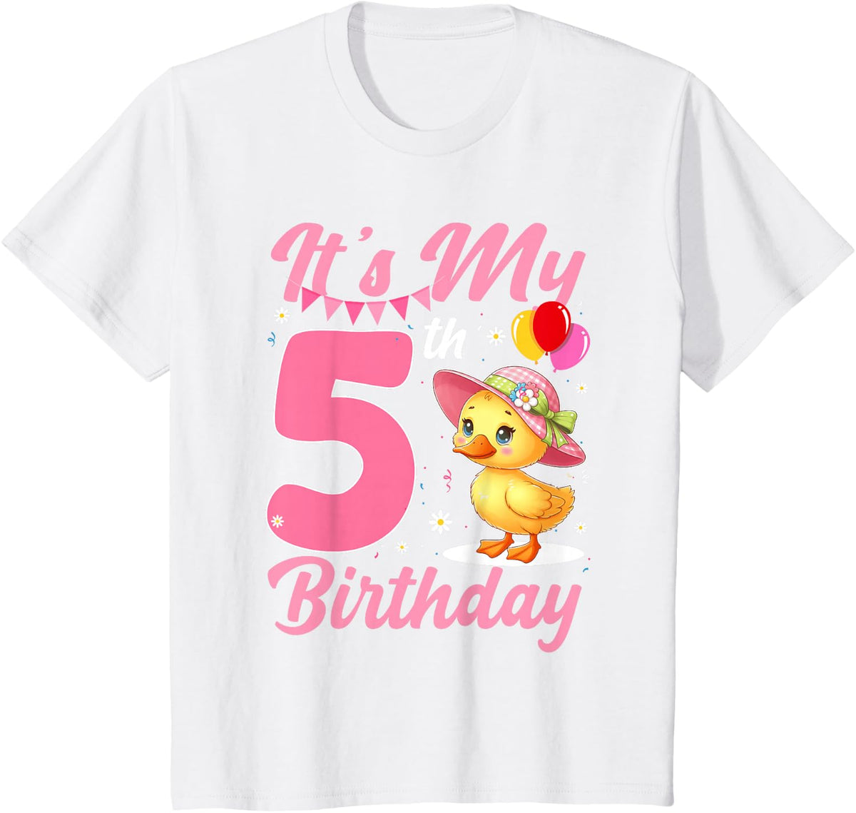 It's My 5th Birthday Duck Lover 5 Year Old Birthday Party T-Shirt - White