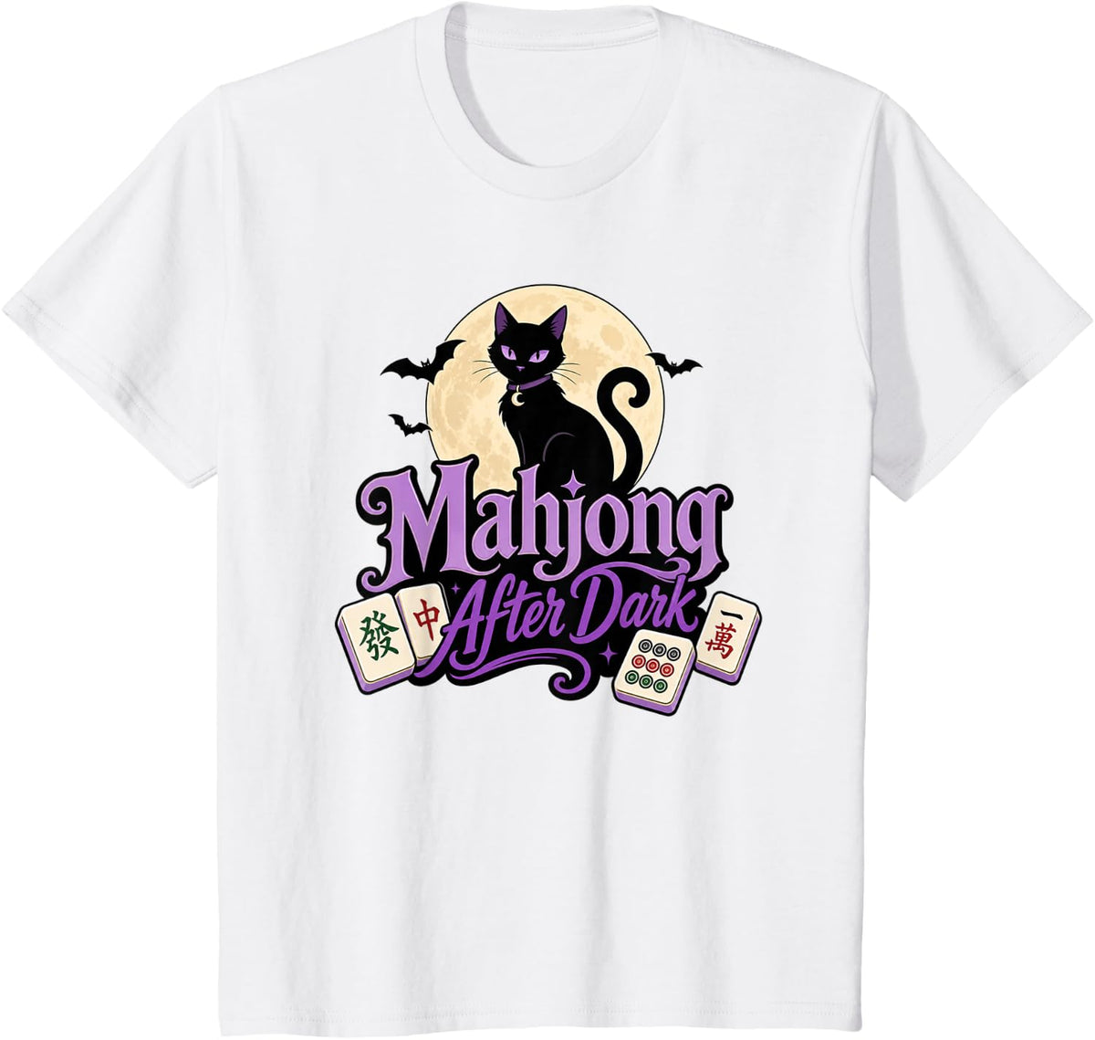 Halloween Mahjong After Dark Cat T-Shirt - White