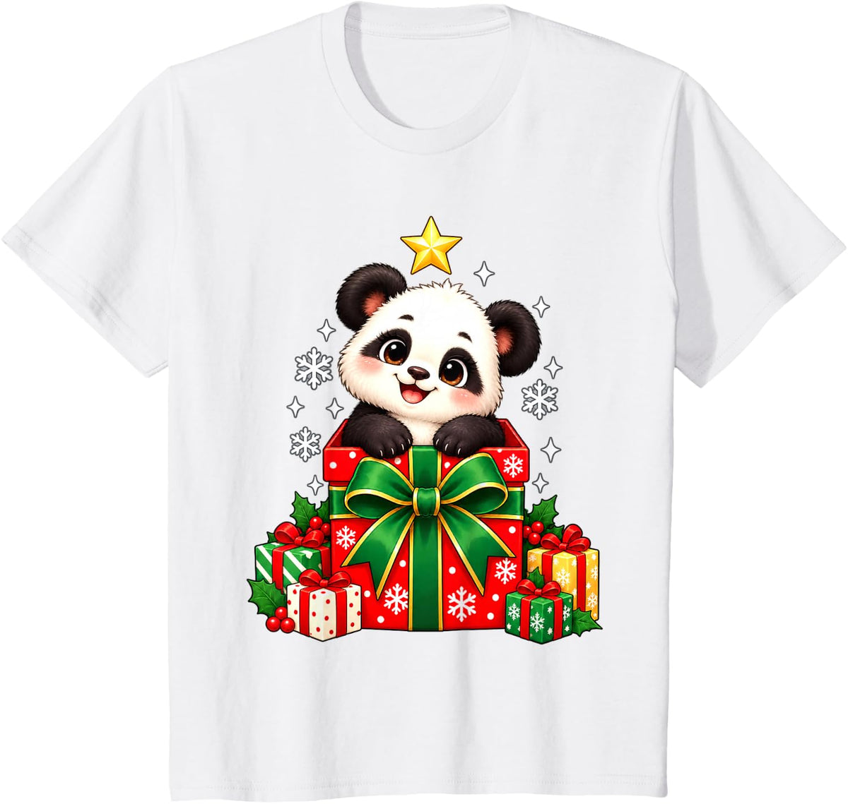 Happy Panda Christmas Box Holiday Graphic T-Shirt - White