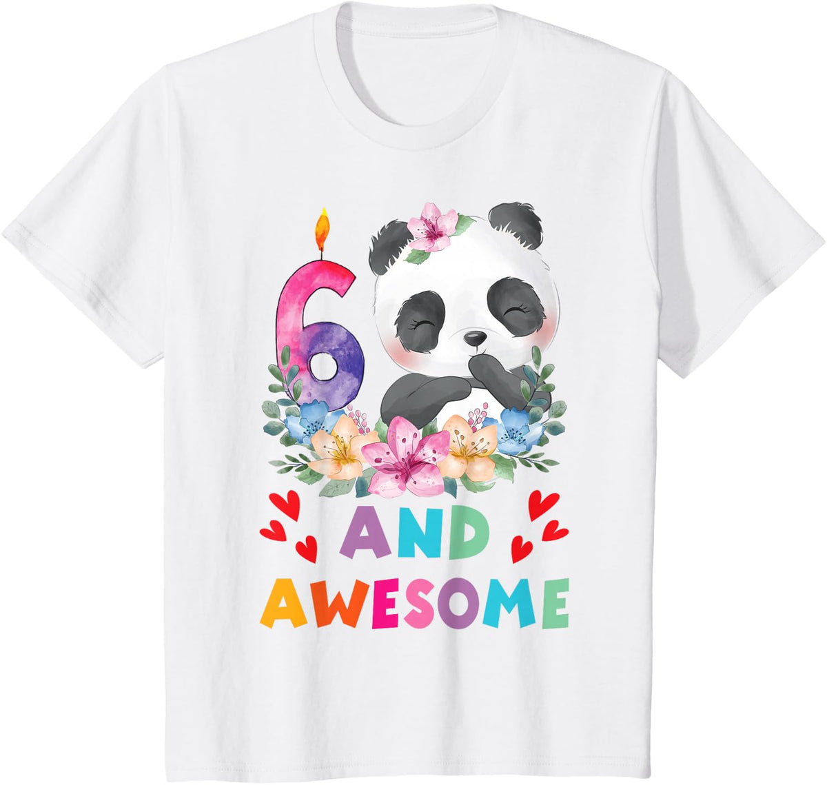 6 Years Old 6th Birthday Panda Unicorn Girl Party Gift T-Shirt - White