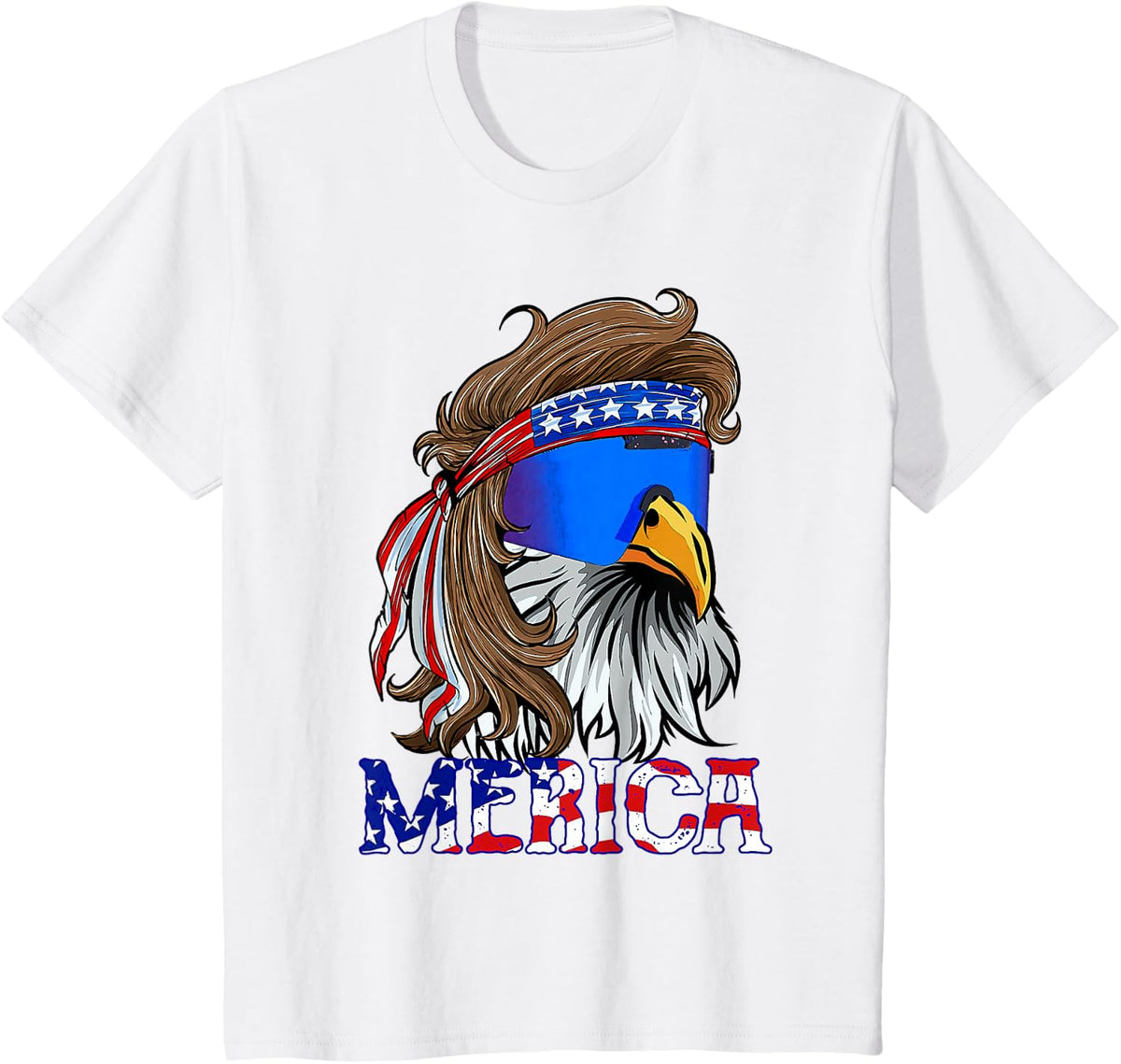 Eagle Mullet Sunglasses Merica 4th Of July USA American Flag T-Shirt - White
