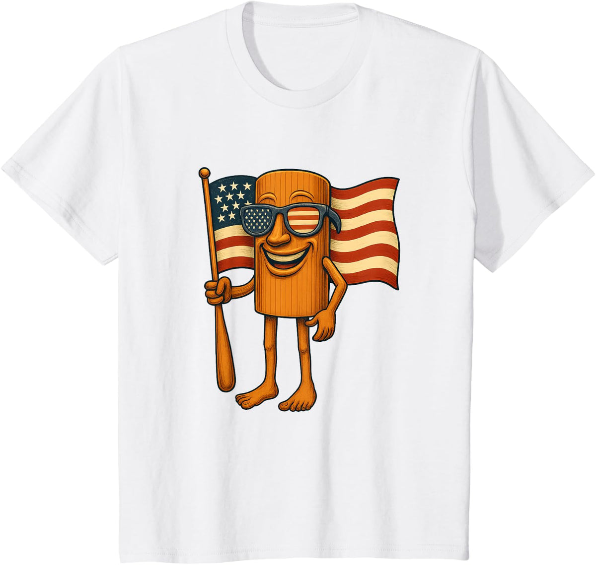 Tung Tung Sahur 4th Of July Italian Brainrot Meme USA Flag T-Shirt - White