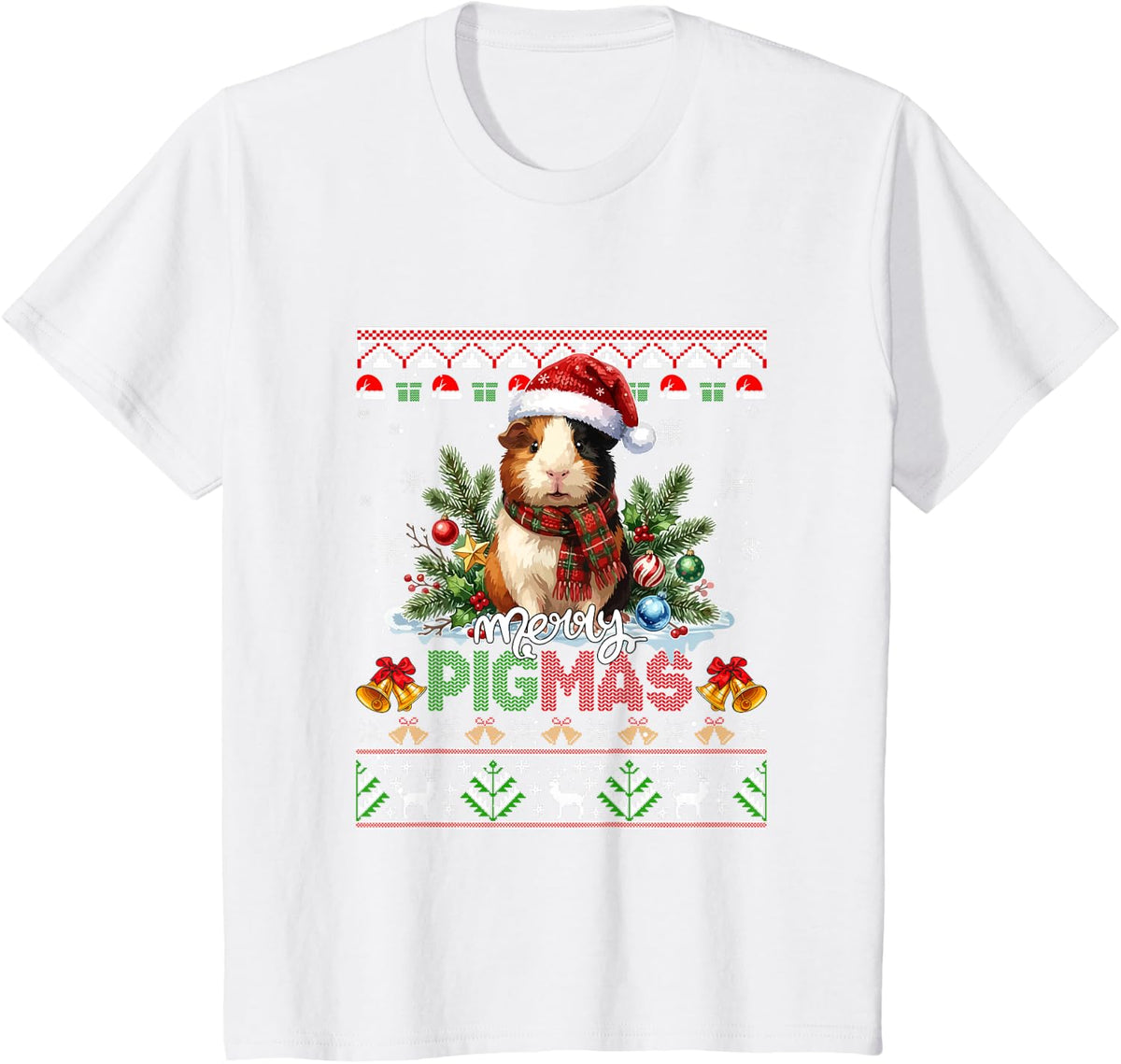 Merry Pigmas Christmas Adorable Sweater Guinea Pig Santa X T-Shirt - White