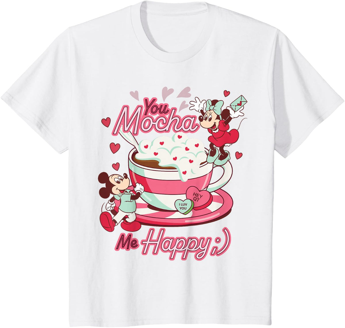 Disney Mickey & Minnie Valentine's Day You Mocha Me Happy T-Shirt - White