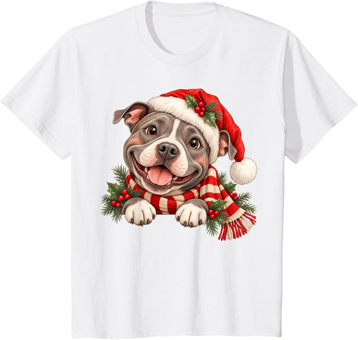 American Pit Bull Terrier Dog Christmas Santa Hat Mom Dad T-Shirt - White