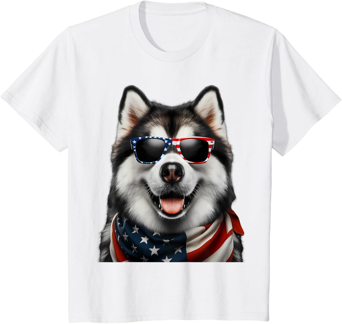 Alaskan Malamute Dog 4th Of July American Incependence Day T-Shirt for Men Women Kids - White