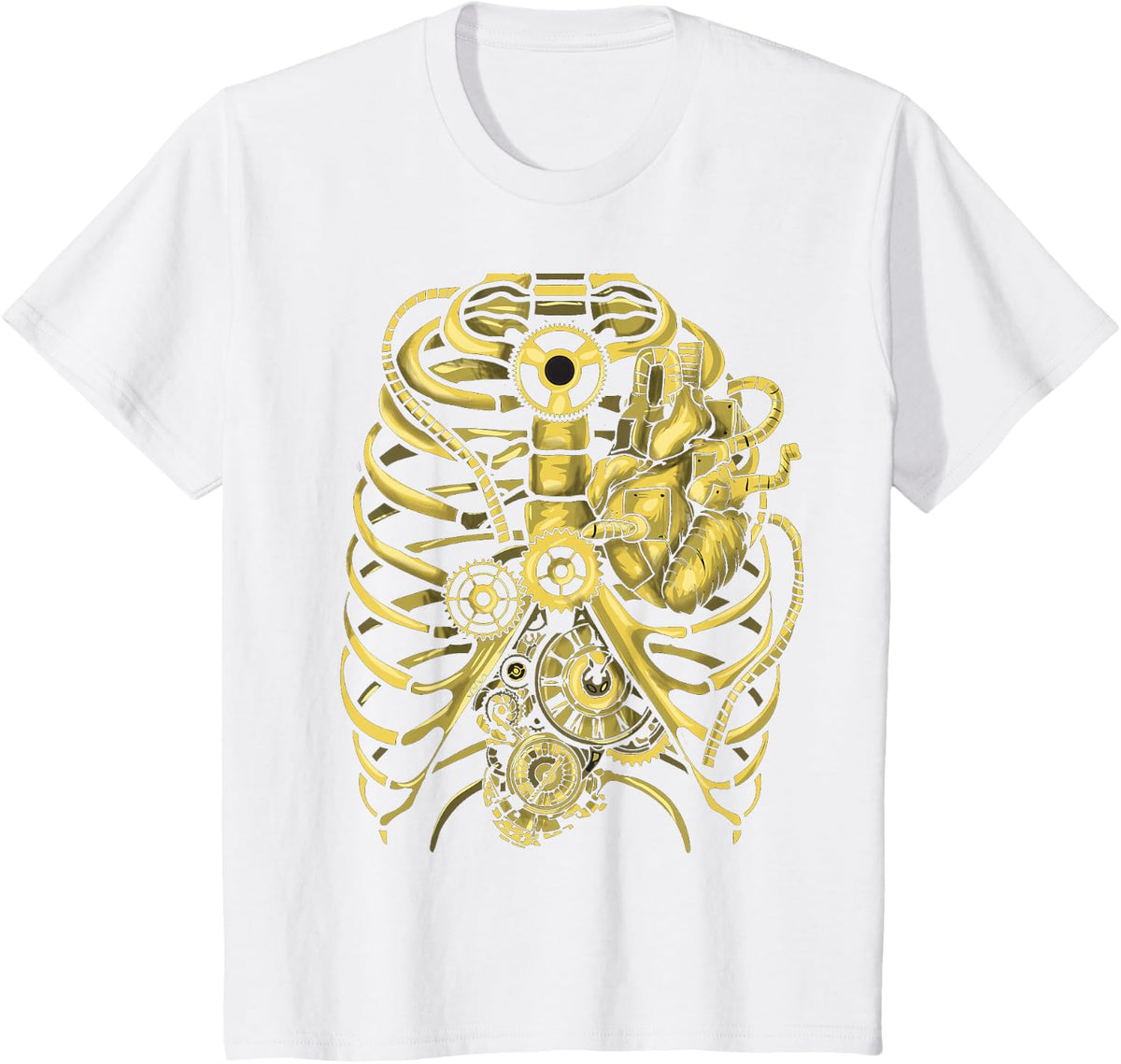 Steampunk Mechanical Chest Gears Men Women Students T-Shirt - White