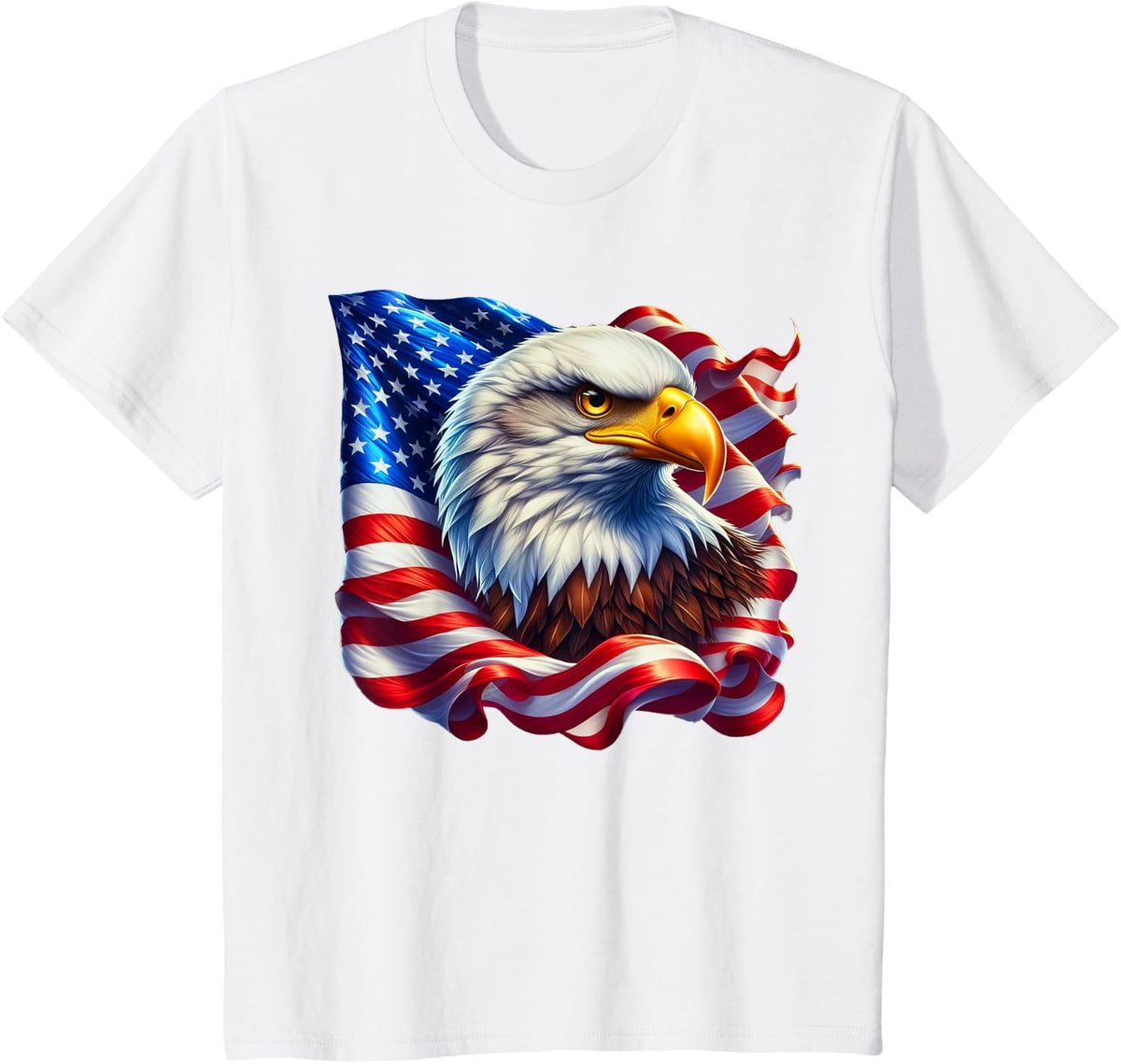 Freedom's Wings: Majestic Bald Eagle & American Flag Emblem T-Shirt - White