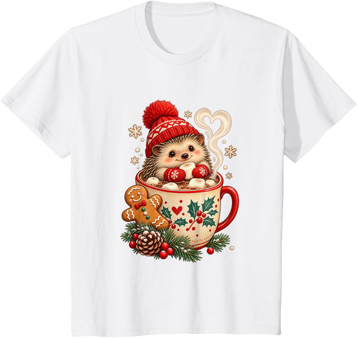 Cute Hedgehog Hot Cocoa Christmas Cozy Winter Holiday T-Shirt - White