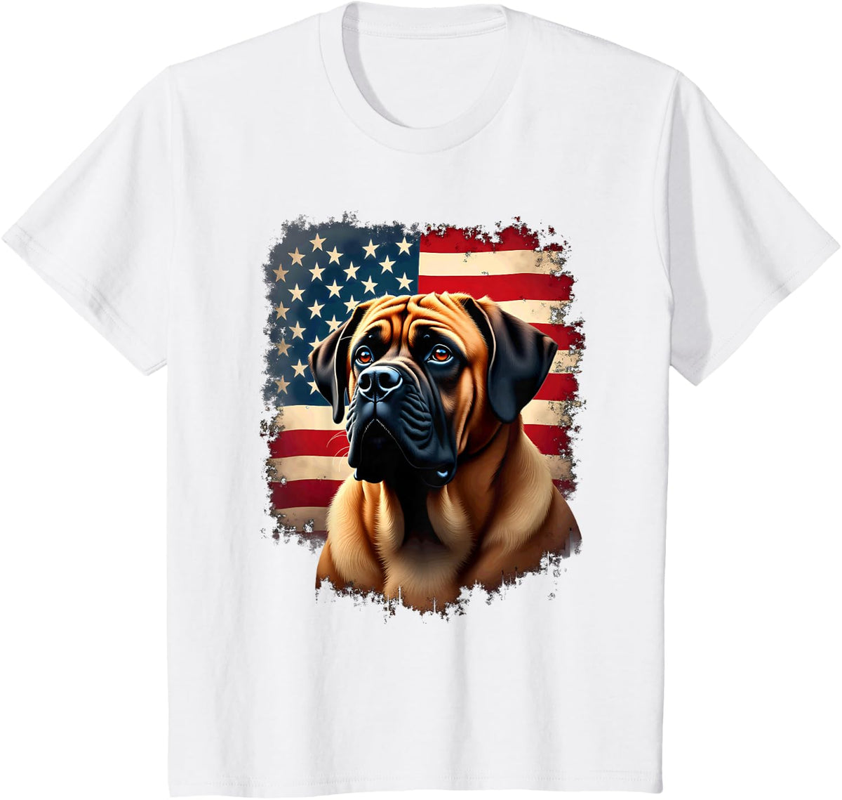 American Flag English Mastiff Dog T-Shirt - White