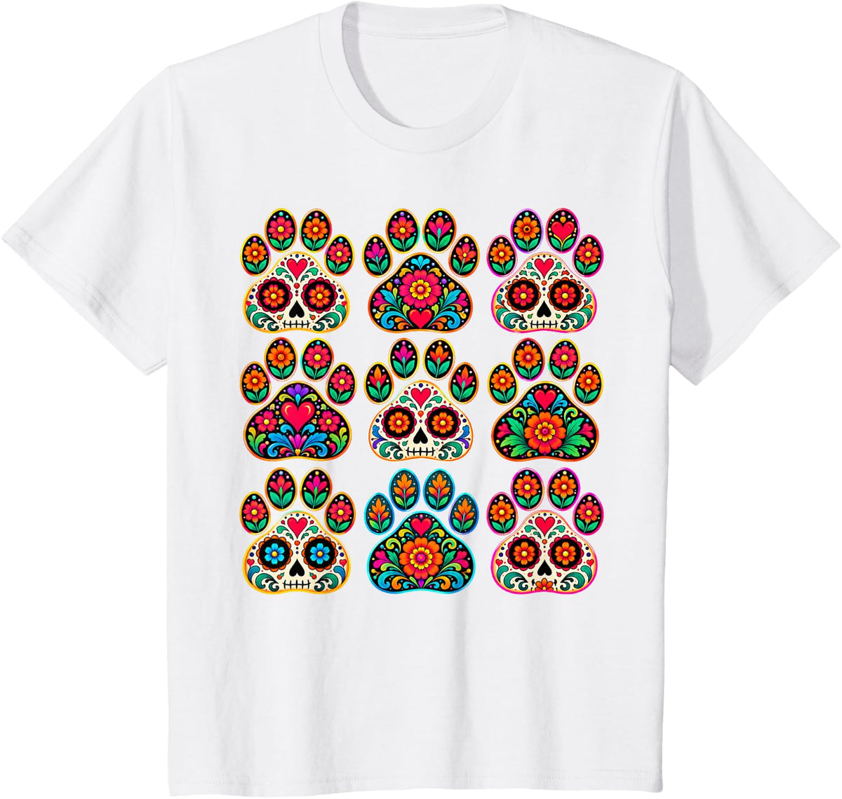 Dia De Los Muertos Dog Paw Day of the Dead Pet Memorial T-Shirt - White