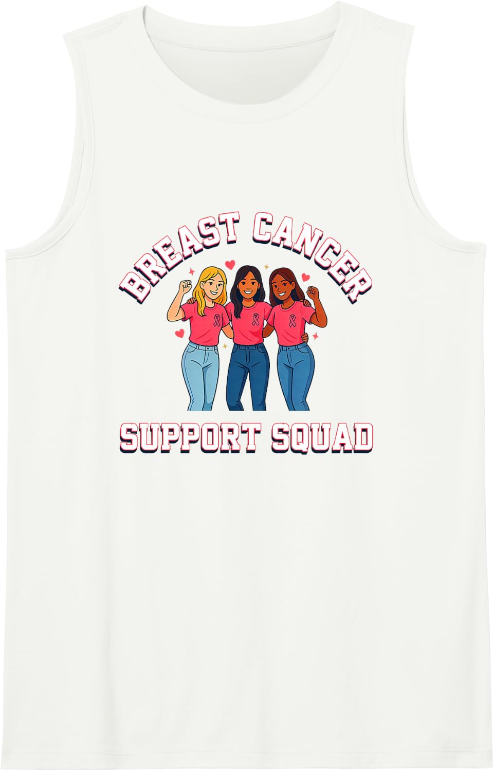 Breast Cancer Support Squad Strong Women Fight Together Sleeveless Tank Top - White