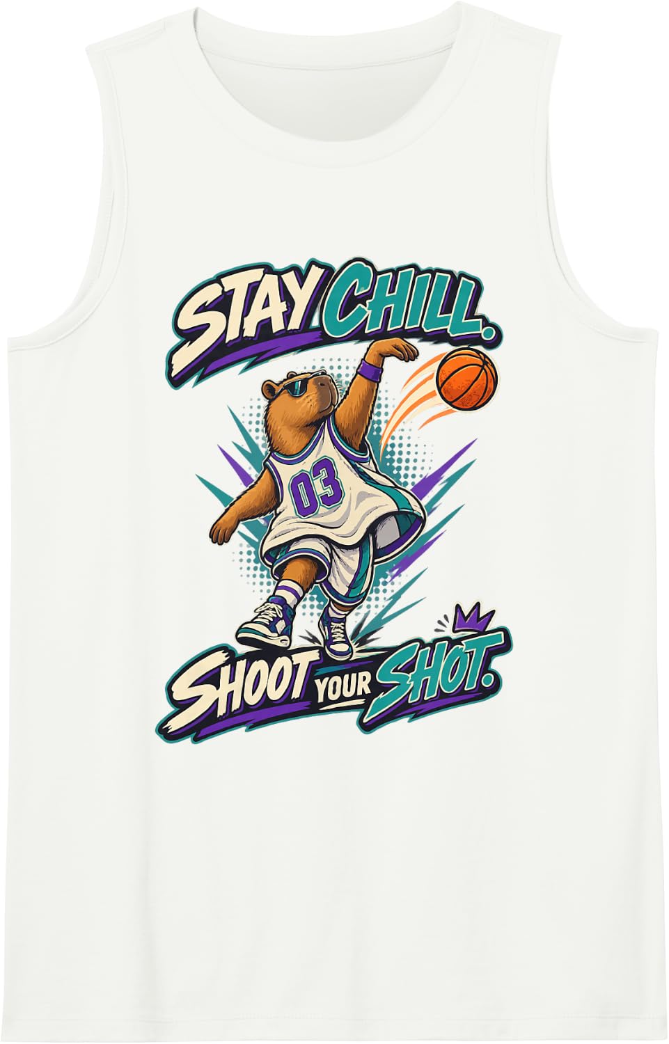Stay Chill Shoot Your Shot Capybara Basketball Humor Tank Top - White
