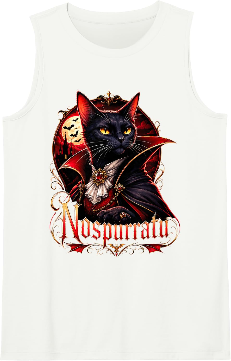 Nospurratu Funny Vampire cat Halloween cat Lovers Horror Art Sleeveless Tank Top - White