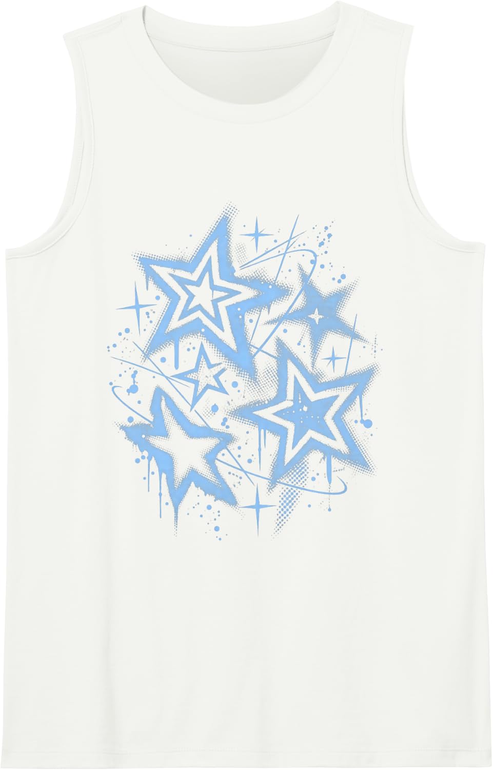Y2K Grunge Stars 2000s Blue Cyber Vintage Sleeveless Tank Top - White