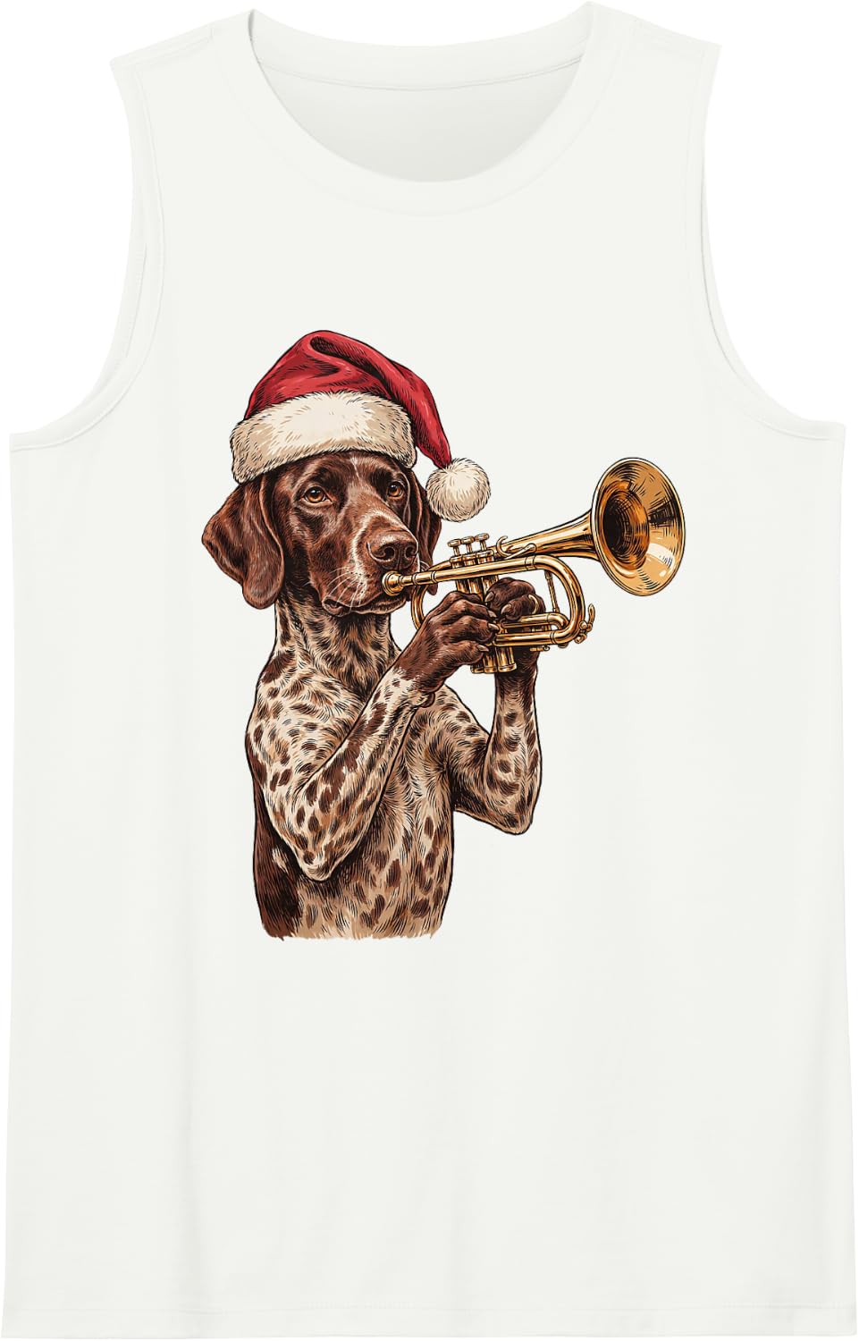 German Shorthaired Pointer Christmas Trumpet Sleeveless Tank Top - White